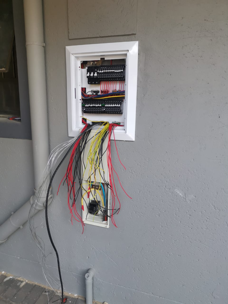 electrical distribution box with wiring still in progress